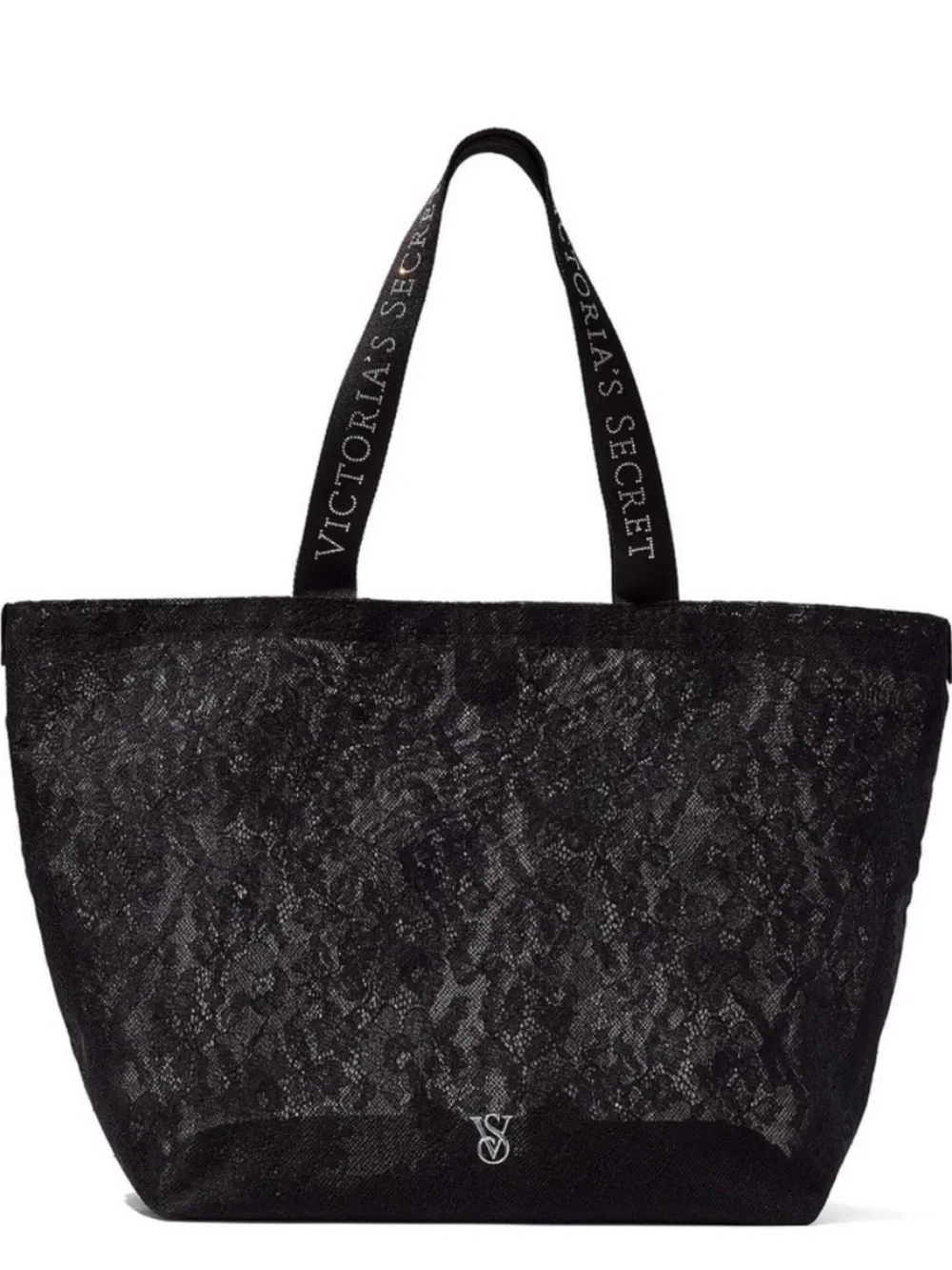 Victoria's Secret Black Lace Logo Strap Tote
